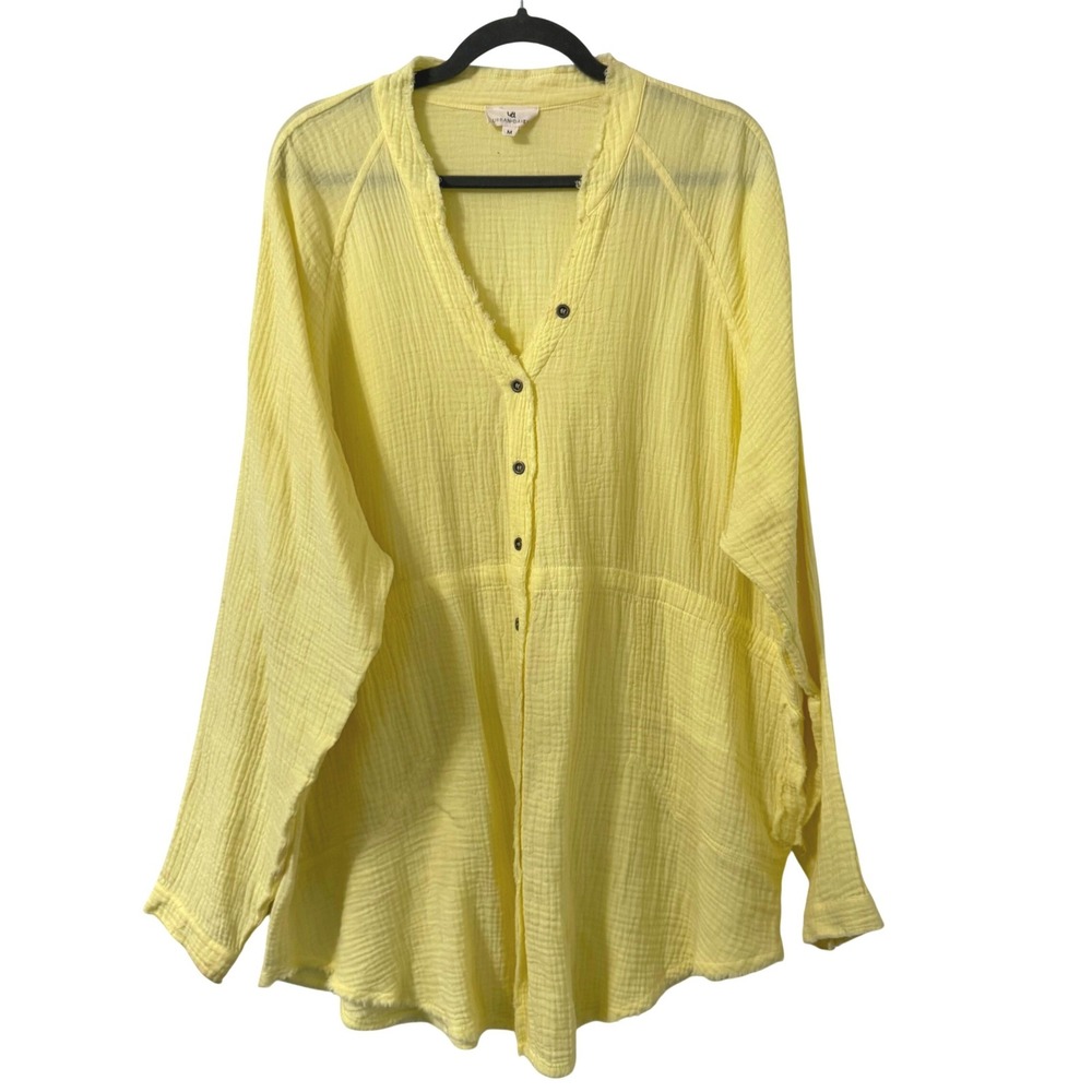 Urban Daizy Yellow Cotton Gauze Button Up Tunic Shirt Womens M Lagom Vacation